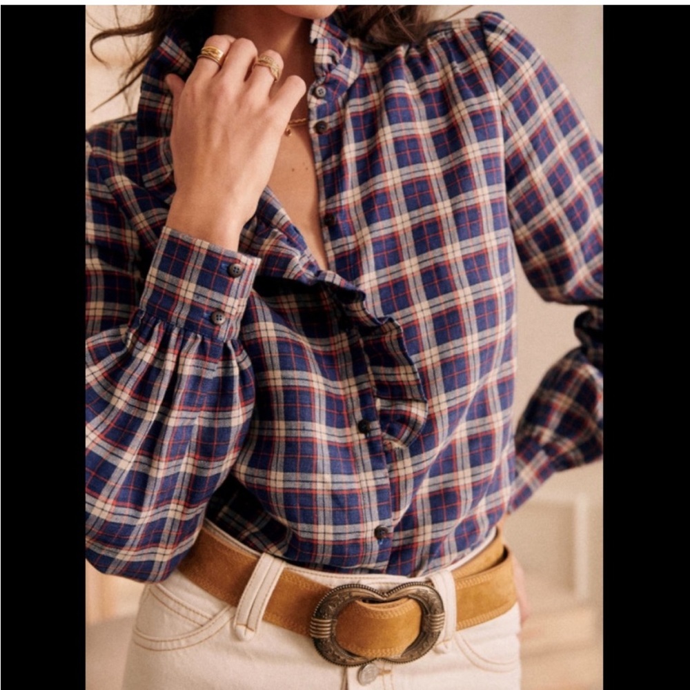 Sezane Chemise Chloe Carreaux Oxford Plaid Blouse